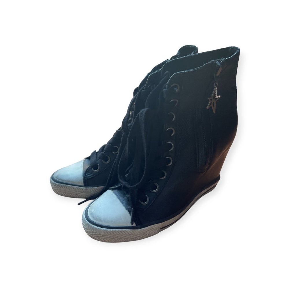 Ash Limited lace up side stud zip up wedge sneakers  / Black / Size 37